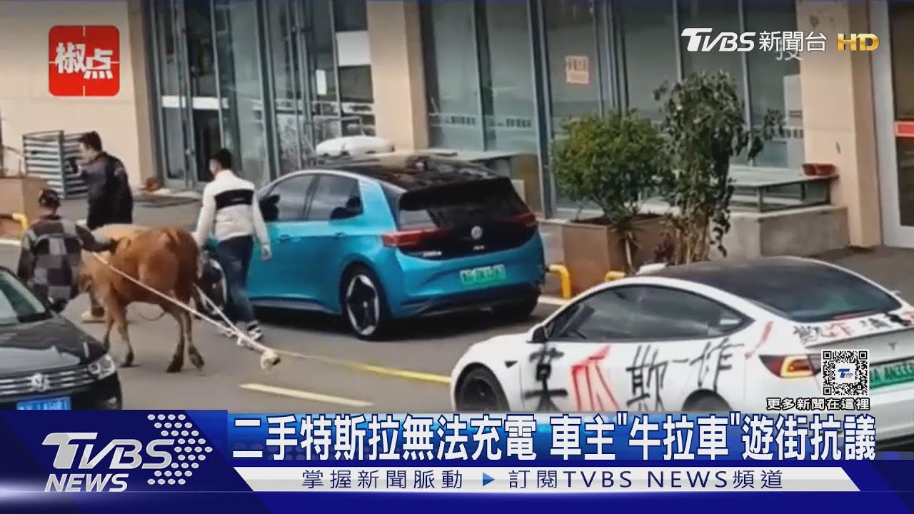 二手特斯拉無法充電 車主「牛拉車」遊街抗議