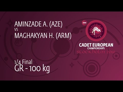 1/4 GR - 100 kg: A. AMINZADE (AZE) df. H. MAGHAKYAN (ARM) by TF, 9-0