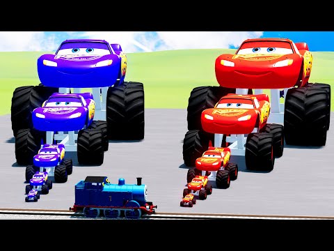 Big & Small McQueen Monster Trucks vs Trains vs Deadly Traps – BeamNG.drive!