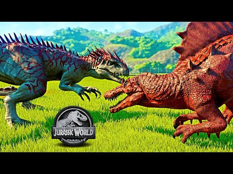 Batman T-REX, Demon I-REX, Monster Spinosaurus, Allosaurus, Triceratops Fight - JWE
