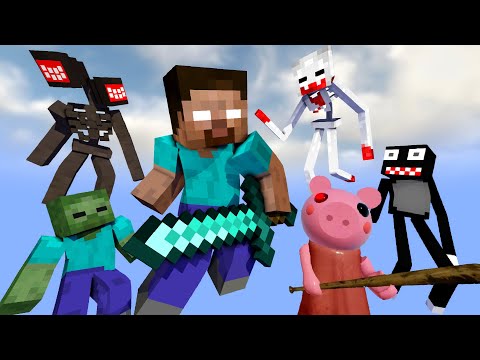 Monster School : SIREN HEAD, SCP-096, CARTOON CAT, PIGGY vs Monster - Minecraft Animation