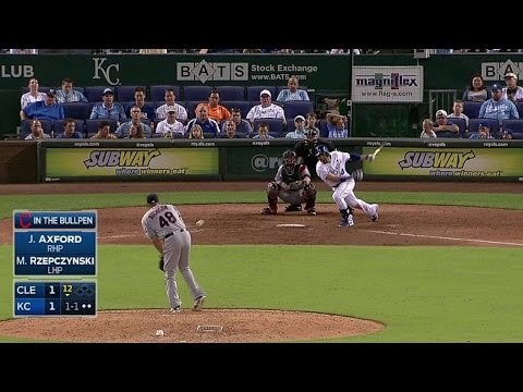 CLE@KC: Atchison takes comebacker off hip, makes play