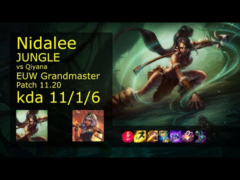 Nidalee vs Qiyana Jungle - EUW Grandmaster 11/1/6 Patch 11.20 Gameplay
