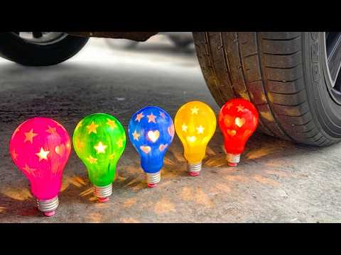 Experiment Glowing Light Bulb vs Car! Crushing Crunchy, Soft Things with Car! 🔴🟡🟢🔵🟣