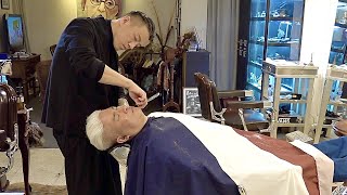 Delicate Korean Barbershop. How a White-Haired Old Man Turns Into Handsome Gentleman