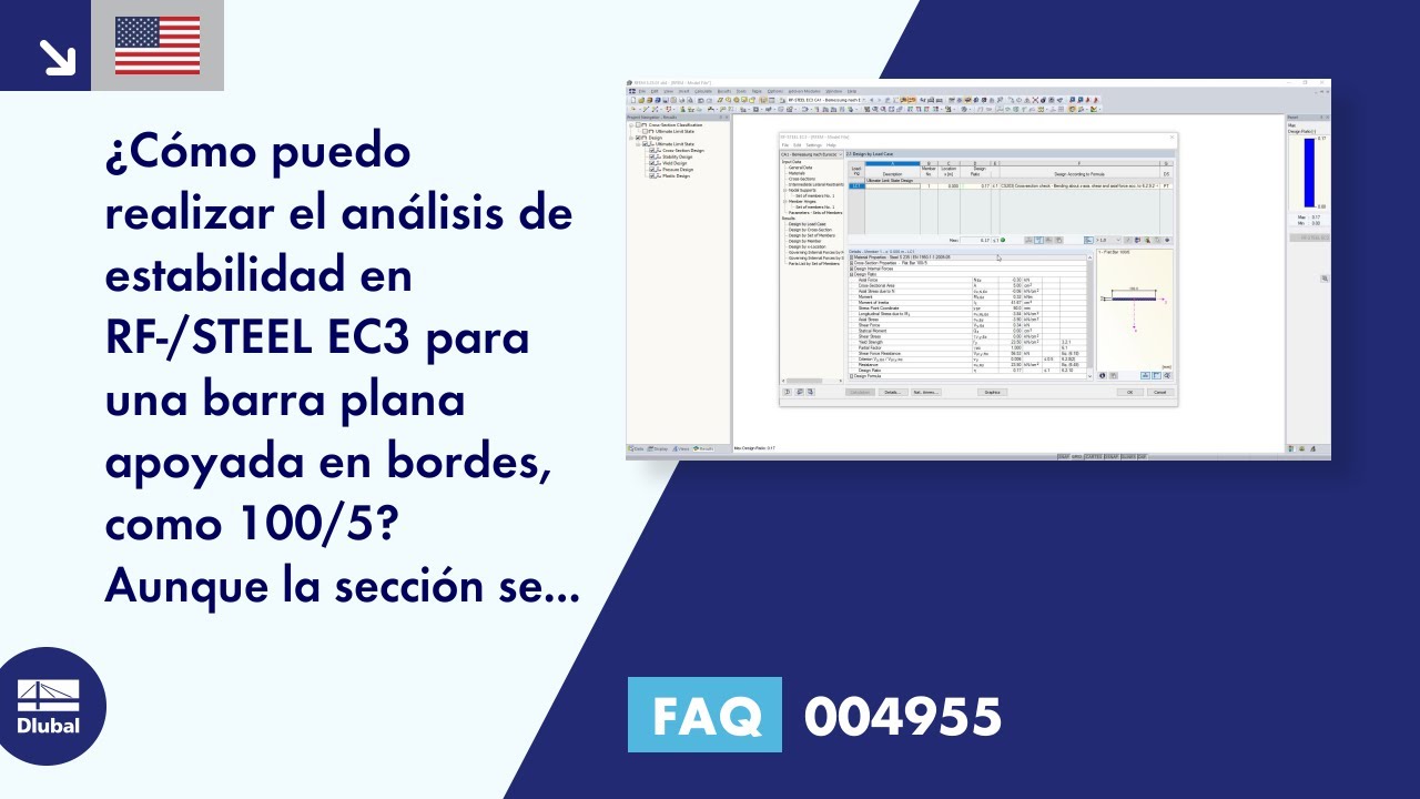 [EN] FAQ 004955 | ¿Cómo puedo realizar el análisis de estabilidad en RF-/STEEL EC3 para una barra plana apoyada ...