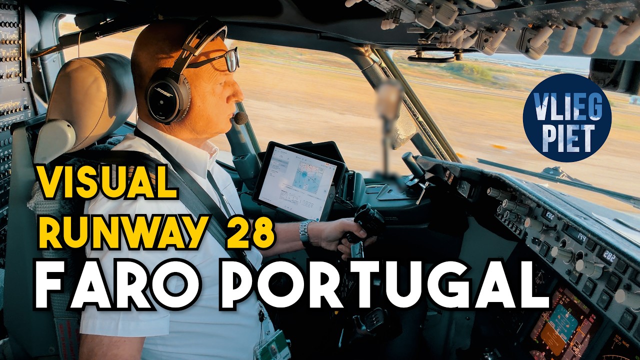 Boeing 737 sunset landing in Faro | visual approach to runway 28 || COCKPIT VIEW