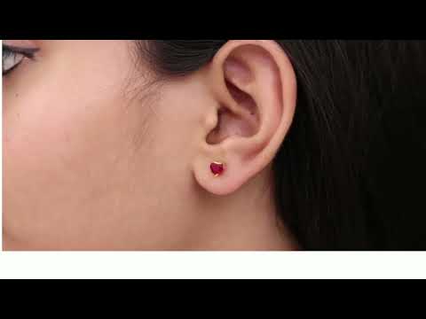 5 MM Heart Shape Ruby Solitaire Stud Earring in Half Bezel Setting