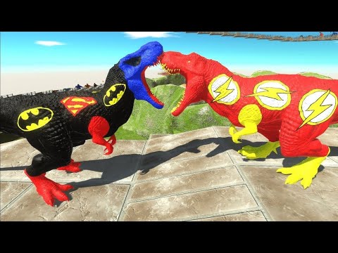 BATSUPERMAN T REX vs FLASH T REX DEATH RUN - Jurassic World Evolution 2