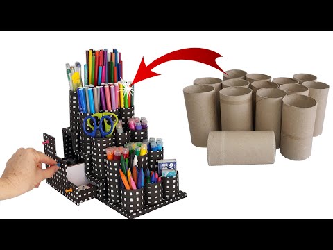 ¡Haga su organizador de escritorio con TUBOS DE CARTON en minutos! DIY Ideas de Reciclaje Creativo