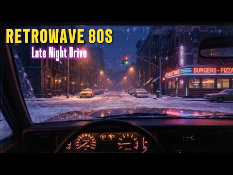 Synthwave Night Drive • Snowy Neon Diner Street 1986 • 80s Retro Music
