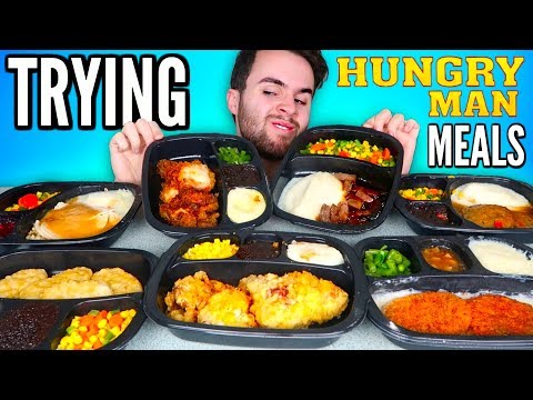 TRYING HUNGRY-MAN FROZEN MEALS! - Fried Chicken Meal, Turkey Dinner, & MORE Taste Test! Video