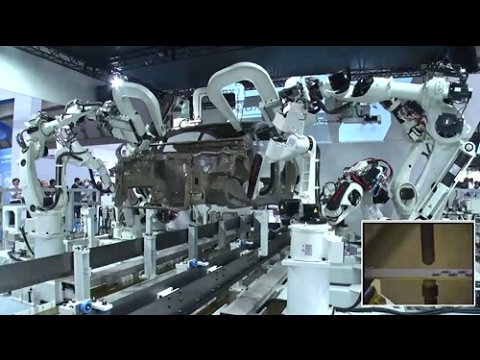 Car Body Assembly at iREX2015 - Kawasaki CX210L, BX300L, BX100S & BA006N robots
