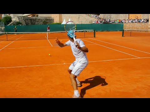 Rafael Nadal Training Clay Court Level View vs Berloq in Monte Carlo - ATP Tennis Practice