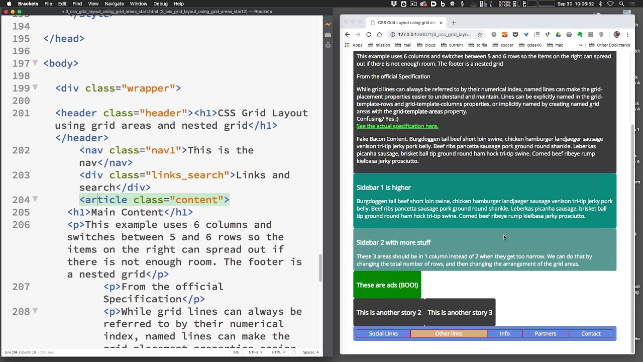 CSS Grid Layout with Grid Areas, Nested Grids, and Float Fallback