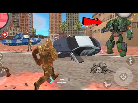 Rope Hero: Vice Town (Mutant Man Destroy Army Tank) Stone Thorns on Road - Android Gameplay HD