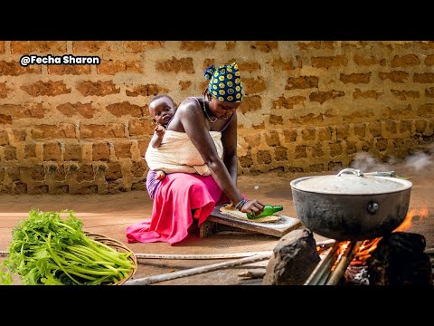 Cooking African Traditional Vegetables With Corn Flour for lunch Very Delicious Yummy Food