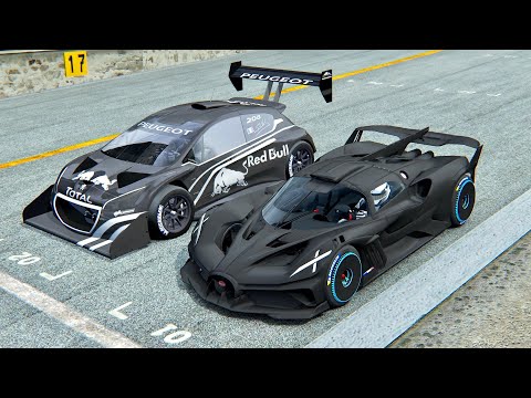 Bugatti Bolide Carbon Edition vs Peugeot Pikes Peak 208 T16 - Desert Drag Race