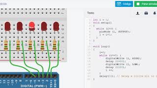 Funções For e While para Arduino - Acendendo 5 Leds no Tinkercad