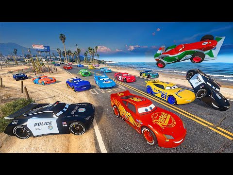 Street Race Cars Lightning McQueen VS Police Cars Chase & Friends Cruz Ramirez Storm - Hot pursuit