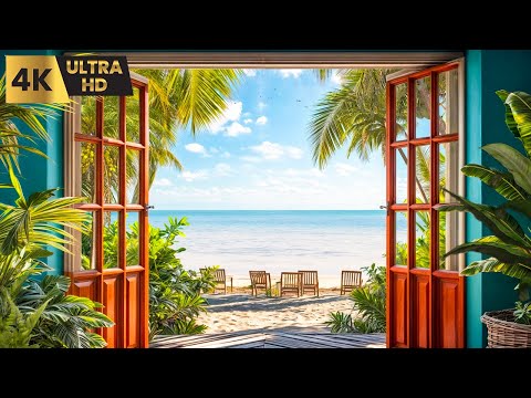 Outdoor Seaside Coffee Shop Ambience ☕🌊 | Relaxing Waves & Coastal Morning Serenity