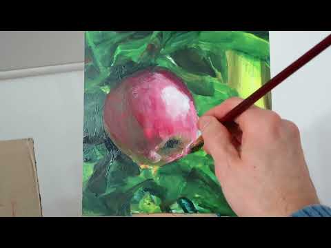31. "Apfel" - zeichnen und malen mit Acrylfarben. Painting an apple with acrylic paints.