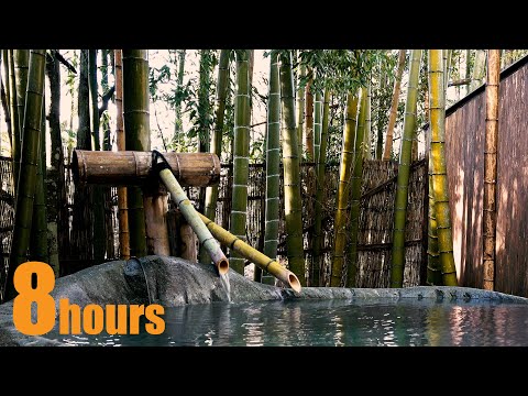 [Onsen Sounds in Japan] Open-air hot spring bath by the river with bamboo grove view - for sleeping