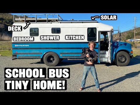 Off Grid Tiny House On Wheels! (School Bus Conversion Tour)