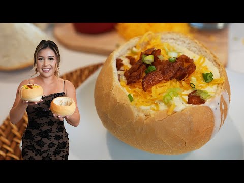 I like my LOADED POTATO SOUP in a BREAD BOWL let me show you how EASY it is to make at home!