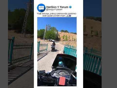 Yokuş çıkmakta zorlanan amcaya yardımcı olan motorcu..🙏🏻😍🧿