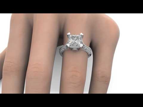 3 ct Princess Round Cut Vintage Cathedral Engagement Ring Solid 14k White Gold on a finger