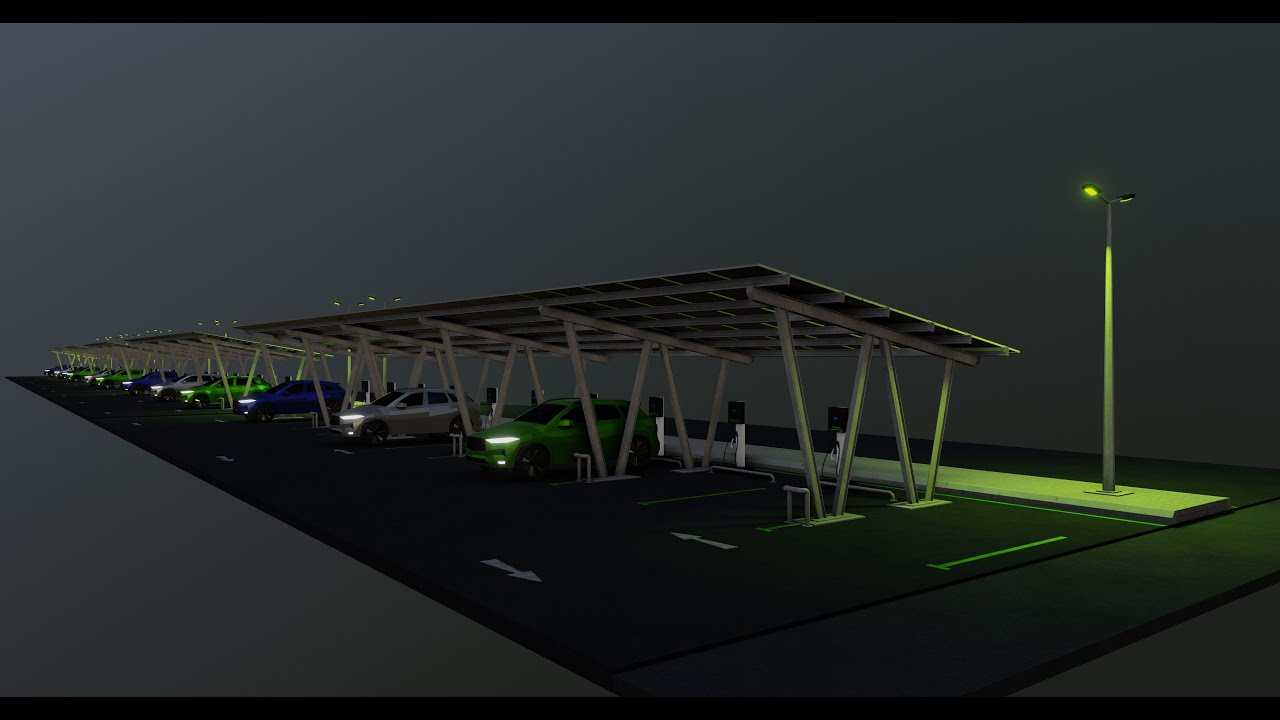 Low Poly Solar Carport Type-2 Pack 3D Model