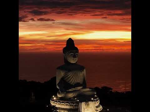 Buddha statues at sunset, healing meditation music