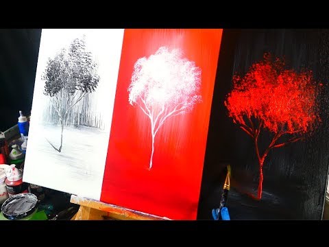 3 color channels landscape abstract painting techniques, painting   black, red, and white trees