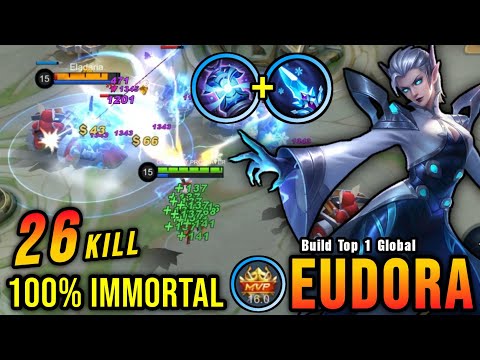 26 Kills!! OP Lifesteal Eudora 100% IMMORTAL - Build Top 1 Global Eudora ~ MLBB