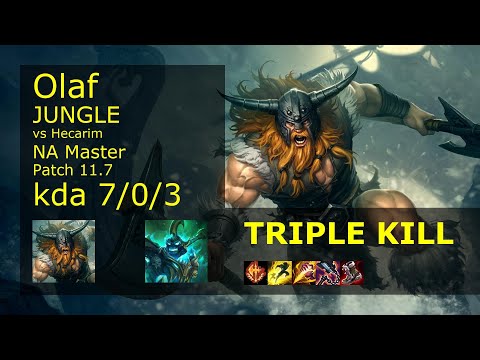Olaf Jungle vs Hecarim - NA Master 7/0/3 Patch 11.7 Gameplay