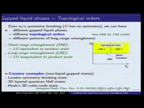 PiTP 2015 - "A Theory of Symmetry Protected Topological Order (1 of 3)" - Xiao-Gang Wen