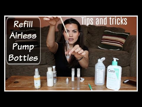 Part of a video titled TUTORIAL: Refilling Airless Pump Cosmetic Bottles - YouTube