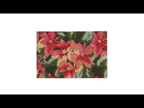 Paillasson coco fleurs Vert - Rose foncé - Rouge - Fibres naturelles - Matière plastique - 60 x 2 x 40 cm