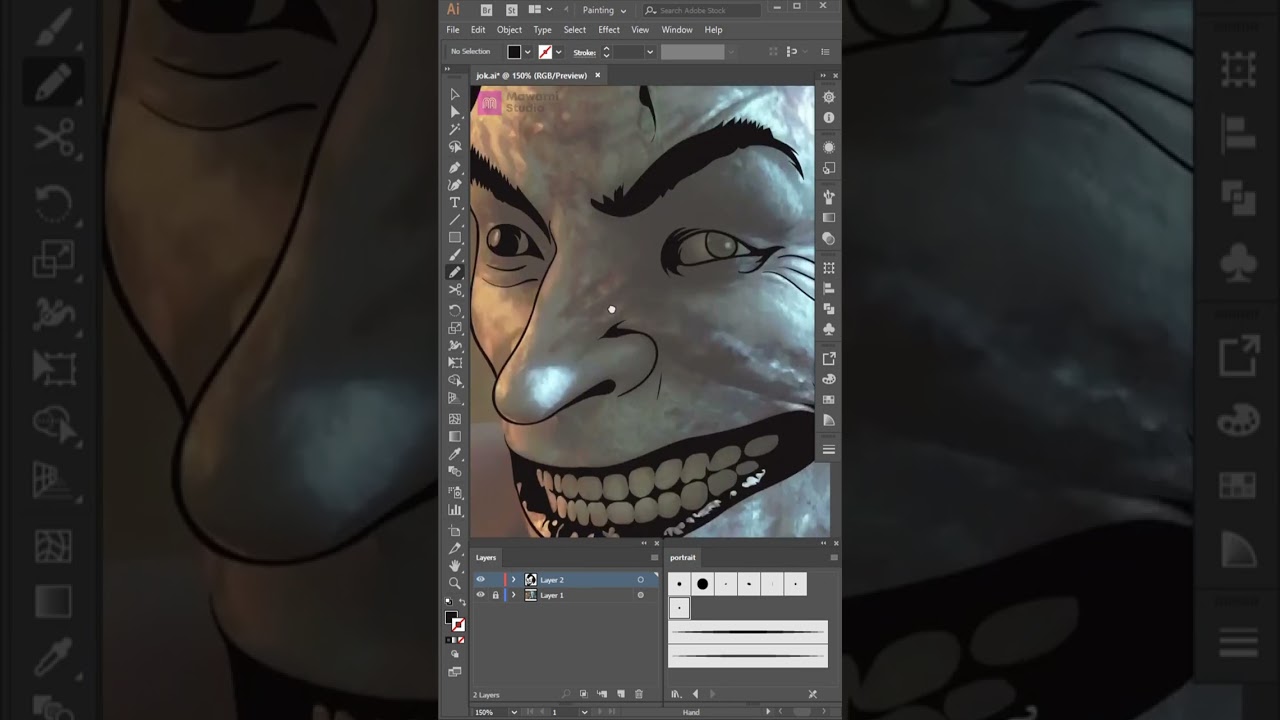 Line Art Siluet Vector Illustrator Joker