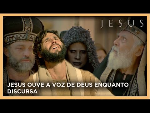 Jesus ouve a voz de Deus enquanto discursa perante Caifás | NOVELA JESUS