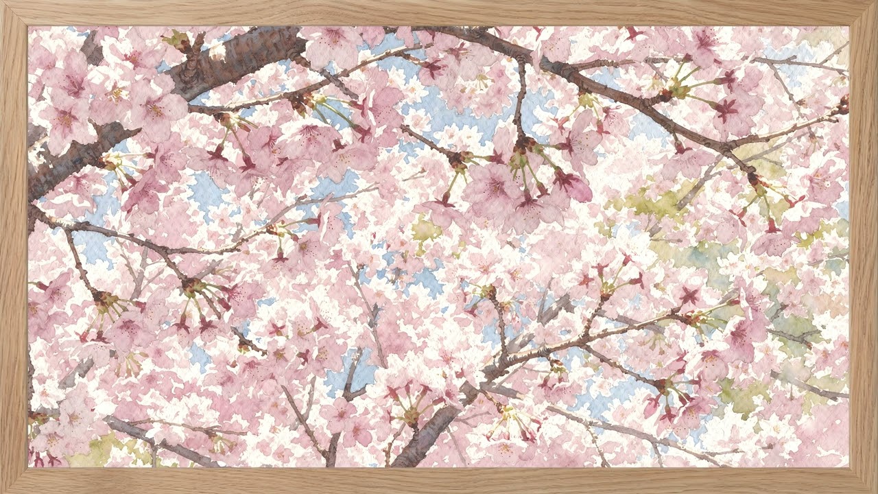 Cherry Blossom Watercolor 🌸 Soft Spring Art for TV Wood Frame | 4K Frame TV Background 2 Hours — 4K ambient art screensaver in baroque gold frame