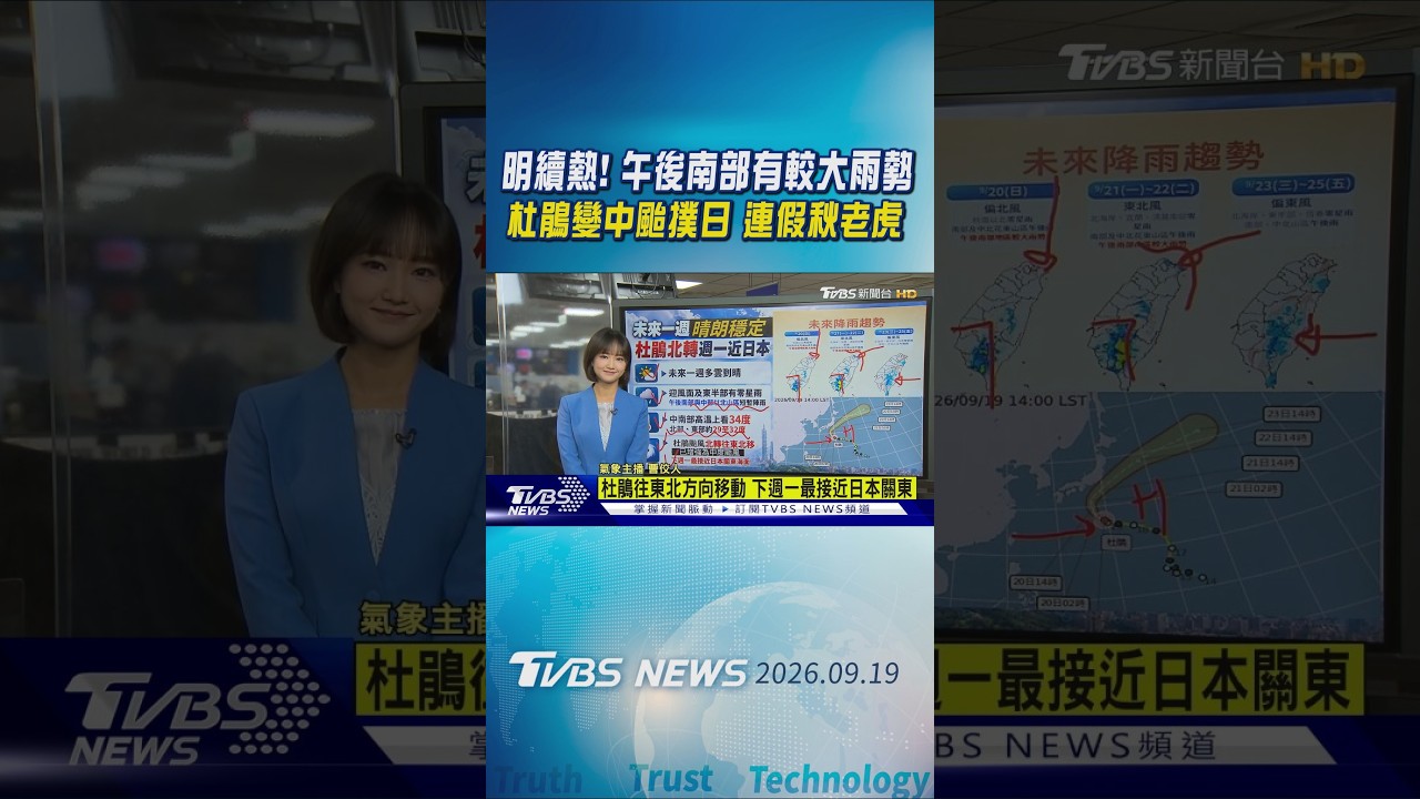 天氣/週日午後南部有較大雨勢 杜鵑往東北方向移動 下週一最接近日本關東 中秋教師節「秋老虎」發威|TVBS新聞 @TVBSNEWS01