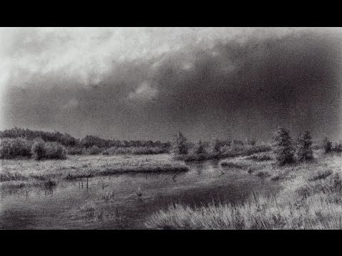 Drawing a River and Thunderclouds with a Pencil | Time Lapse