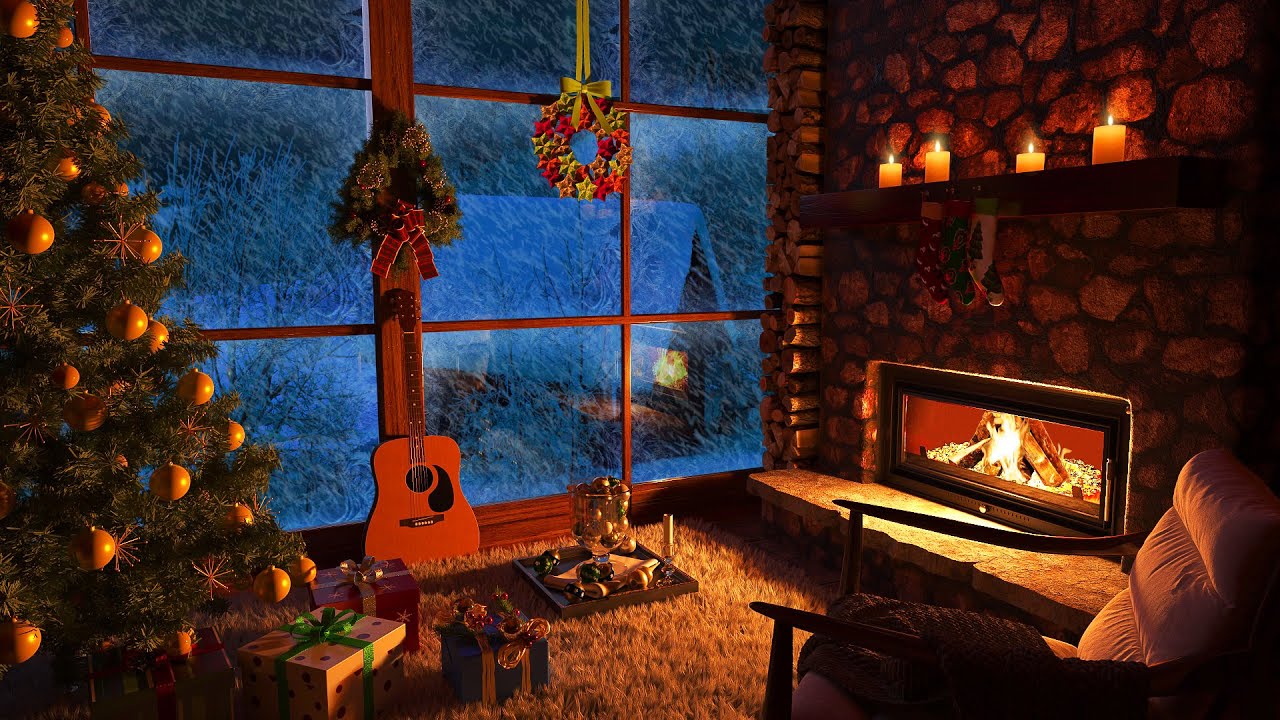 Cozy Winter Ambience - Crackling Fireplace, Blizzard Sounds, Snow Fall & Howling Wind for Relaxation