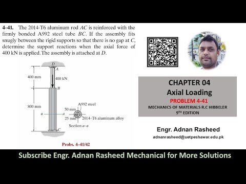 4-41 | Determine  support reactions when axial force of 400 KN is applied | Mechanics of materials