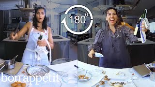 Padma Lakshmi Tries to Keep Up with a Professional Chef in 180º | Back-to-Back Chef | Bon Appétit