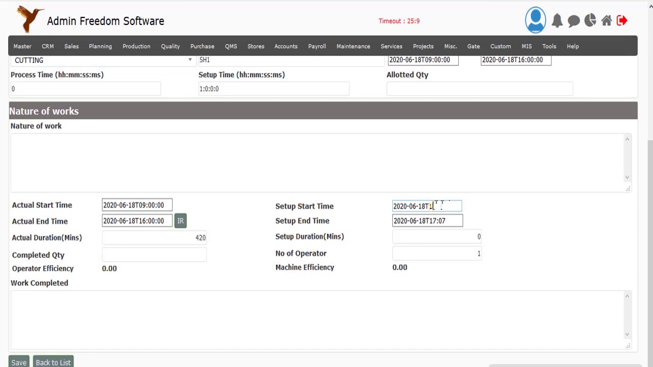 How to enter a production log in IentERPrises