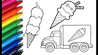 Coloring Pages ICE CREAM Paiting with watercolor markers