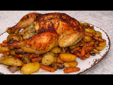 Whole Roasted Chicken Over Vegetables with a Creamy White Wine Pan Sauce — All in One Pan